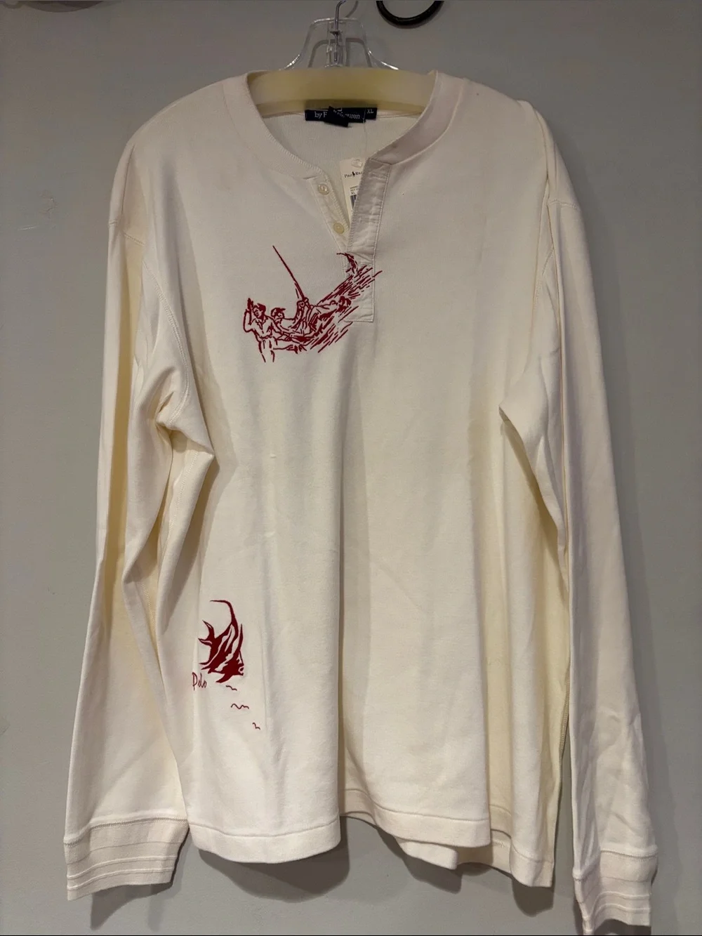 Polo by Ralph Lauren Key West Cream Long-Sleeve Henley with Red Marine Graphic